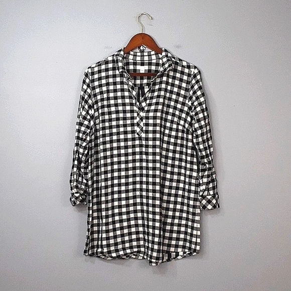 J.Jill Houndstooth Gingham Petite Long Sleeve V-Neck Tunic Top - Picture 2 of 9